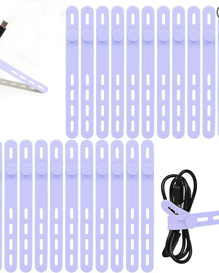 Donruby 24Pcs Silicone Cable Ties - Reusable & Washable with Locking Buckles, Adjustable Fastening Cable Management Straps, Multi-Purpose High Elasticity Cord Organizer (Purple)
