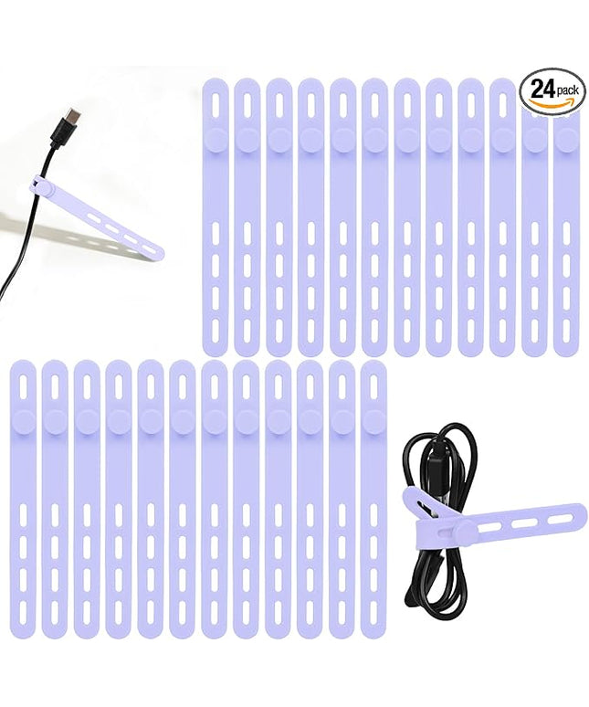 Donruby 24Pcs Silicone Cable Ties - Reusable & Washable with Locking Buckles, Adjustable Fastening Cable Management Straps, Multi-Purpose High Elasticity Cord Organizer (Purple)