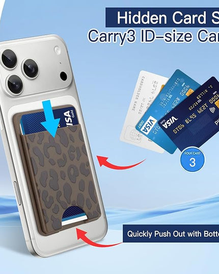 Stronger Magnetic Card Slot Wallet for iPhone 17/16/15/14/13/12 Series (Not for 13/12 Mini), Cheetah Leopard Pattern Hard Card Holder Fit 3 Cards Compatible with Magsafe Accessories, Brown
