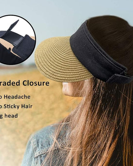 Women Straw Sun Visor Hat Wide Brim Summer UV Protection Beach Cap Foldable Packale Korean Style