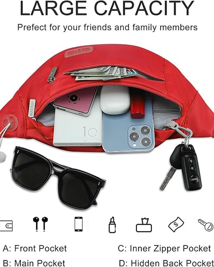 MAXTOP Large Crossbody Fanny Pack with 4-Zipper Pockets,Gifts for Enjoy Sports Festival Workout Traveling Running Casual Hands-Free Wallets Waist Pack Phone Bag Carrying All Phones