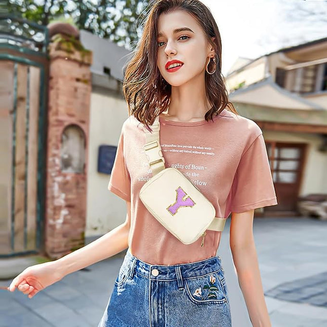 Gitus Gifts for 8 9 10 11 12 Year Old Girls Belt Bag Fanny Pack Crossbody Bags with Initial Letter Patch Cute Stuff Birthday Gifts for Teen Girls Women Personalized Trend Stuff (Ivory-Y)