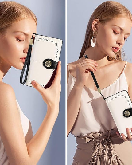 SENDEFN Wallets for Women Leather Credit Card Holder with RFID Blocking Large Capacity Wristlet | with RFID Blocking, Large Capacity, Wristlet, with RFID Blocking, Large Capacity, Wristlet