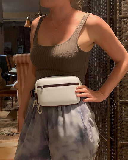 GOINSOUND Fanny Packs Belt Bag For Women Men Everywhere Small Fashion Crossbody Bags Waist Pack Vegan Leather Waterproof Cute Sling Chest Bag For Women - Beige