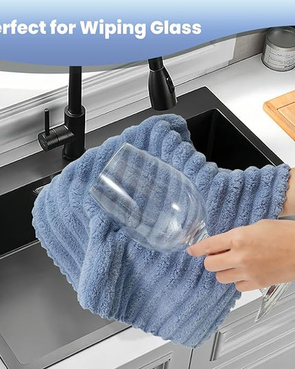 Kitchen Dish Cloths,Super Absorbent Coral Velvet Dish Towels,Quick Drying Kitchen Towels No Lint Dish Rags,Reusable Household Microfiber Cleaning Cloth,12X12 inches (12 Pack,Navy Blue Streak)