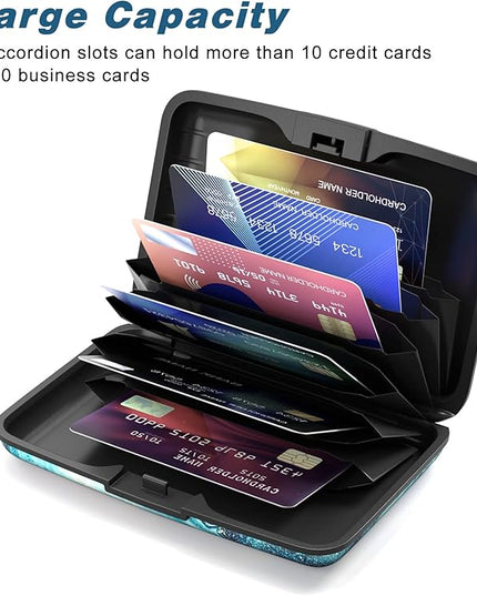 Atufsuat Credit Card Holder, Mini Aluminum Card Wallet RFID Blocking Slim Metal Hard Card Case for Women Men, Blue Ocean Marble