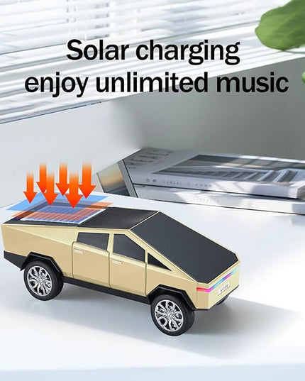 WS-699 Solar Bluetooth Replica Speaker – Future Pickup Truck Design, HD Sound, TWS Stereo Pairing, FM Radio, LED Party Light, USB/TF Playback, Hands-Free Mic, Type-C Charging, Portable Gift (Gold)
