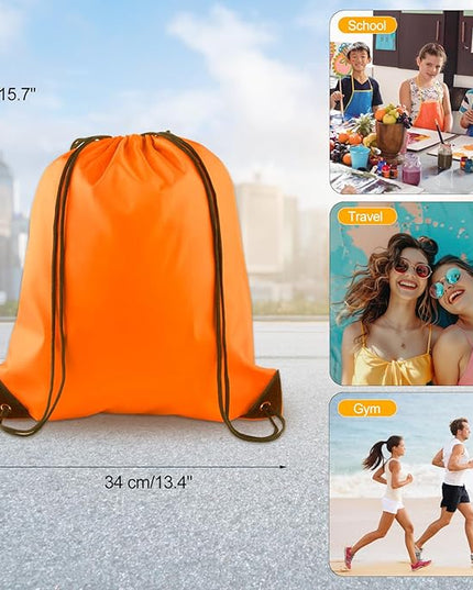 KUUQA 2Pcs Orange Drawstring Backpack Bags Cinch Sack Bulk String Backpack Storage Bag