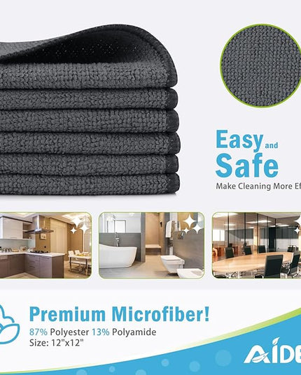 AIDEA Microfiber Cleaning Cloth 100PK, Soft Microfiber Towels for Cars, Absorbent Cleaning Rags, Lint-Free Streak-Free Wash Cloths for House, Kitchen, Window(12inx12in), Grey