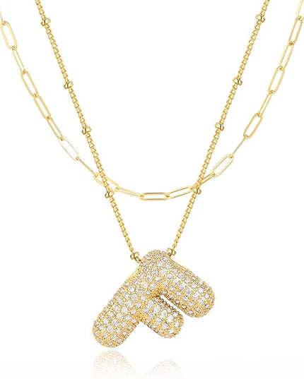 LUCA SMITH Initial Necklaces for Women, Dainty Balloon Bubble Letter, Name Letter Alphabet Pendant Layered Choker Chain Jewelry Gift