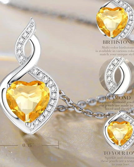 FANCIME 14K Solid White Gold Heart Birthstone Necklace with Diamond Pendent Birthday Gifts for Mom Women, Sterling Silver Chain 16" + 2" Extender
