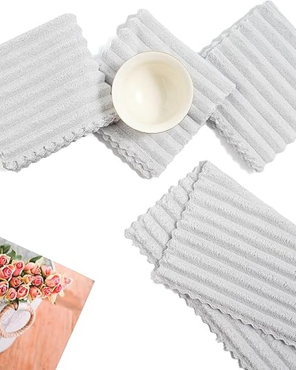 Kitchen Dish Cloths,Super Absorbent Coral Velvet Dish Towels,Quick Drying Kitchen Towels No Lint Dish Rags,Reusable Household Microfiber Cleaning Cloth,12X12 inches(12 Pack,Light Grey Streak)