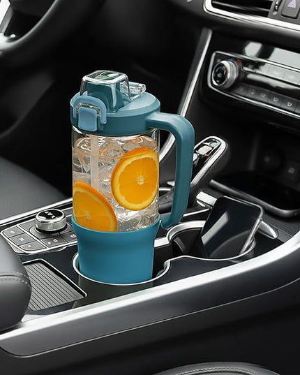 32oz Glass Water Bottle, 2-in-1 Straw and Sip Spout Lid, Leakproof Wide Mouth Tumbler with Handle, BPA-Free Reusable Bottle for Sports, Office, Outdoor, Peacock Blue