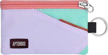RFID Travel Wallet with Adjustable Lanyard-Zipper Small Wallet with ID Card Holder, Keychain for women&men-Minimalist Slim Waterproof Nylon case for ID, Cash, Key (SoftLilac+MintAqua)