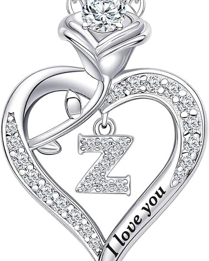 Rose Heart Pendant Necklace Gifts for Wife, Engraved 'I love you' Gift for Wife Girlfriend, Anniversary Birthday Eternity Jewelry Present for Women, Moissanite Necklace Gift for Her