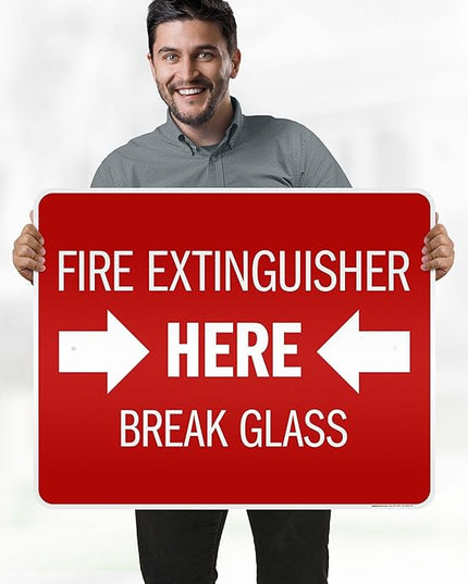 Fire Extinguisher Here Break Glass Sign, 24x30 Inches, 3M EGP Reflective .080 Aluminum, Fade Resistant, Made in USA by My Sign Center