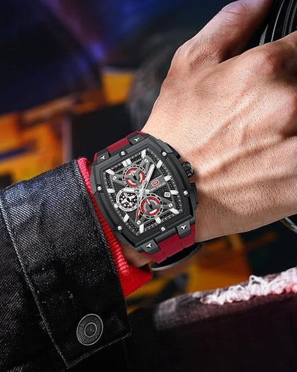 MF MINI FOCUS Men's Watch Analog Fashion Wrist Watch, Skeleton Tonneau Watch for Men with Chronograph,Ideal for Sports Enthusiasts and Daily Wear