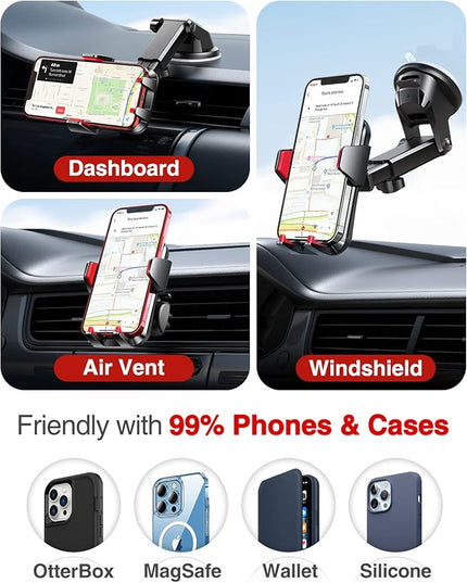 VANMASS 【2026 Strongest & Military-Grade Car Phone Mount 【Patent & Safety】 Ultimate Cell Phone Holder Best Handsfree Dash Windshield Vent for iPhone 17 Pro Max 16 15 Android & Truck Desk Mounts, Red