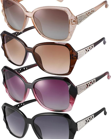 DragonflyDreams 4 Pcs Women Large Sunglasses, UV 400 Glasses Oversized Classic Trend Ladies Sunglasses Sparkling Large Frame