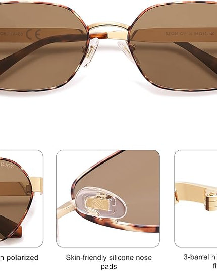 SOJOS Trendy Polarized Hexagon Sunglasses for Women Men, UV400 Retro Rectangle Shades SJ1238