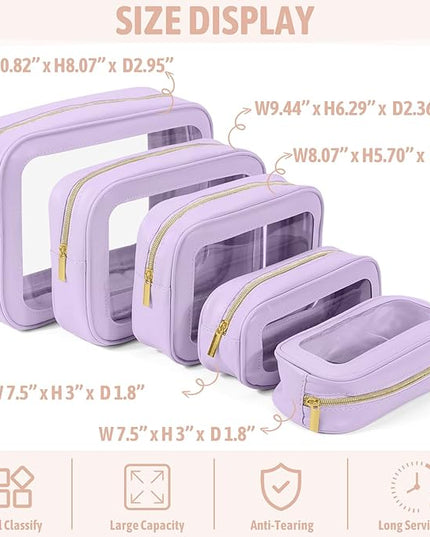 5PCS Diaper Bag Organizer Pouch Set, TSA Approved Toiletry Bag，Clear Waterproof TPU Makeup Bag Set Travel Organizer Bags for Women and Kids