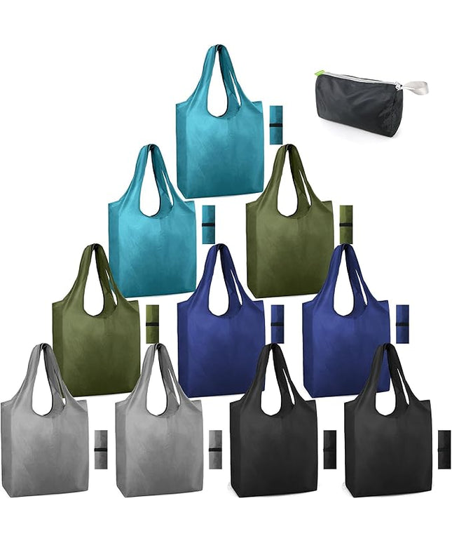 BeeGreen DIY Reusable Grocery Bags Bulk 10 Pack, Reusable Shopping Bags X-Large 50LBS, Machine Washable Kitchen Reusable Bags Heavy Duty, Foldable Tote Bags w Handles for Shopping