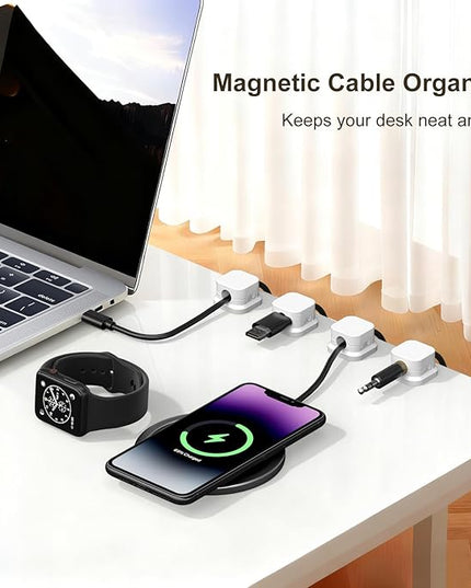 10 Pack Magnetic Cable Clips, Cord Organizer Holder with Strong Adhesive, Desk Cable Management for Home Office Car Desktop Nightstand, Adjustable Wire Keeper (White)