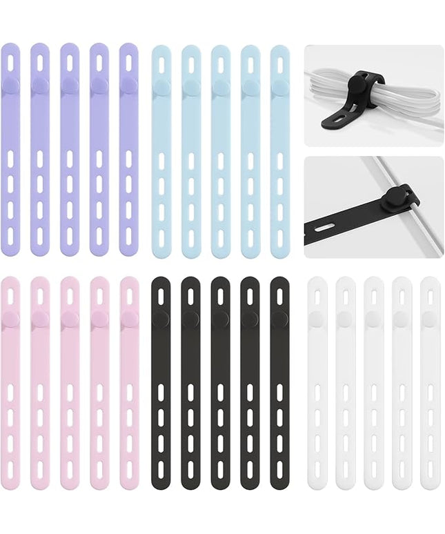 25Pack Silicone Cable Ties,Reusable Cord Organizer for Bundling Electrical Cords,Adjustable Data Cable Organizer Ties,High Elasticity Cable Straps for Home/Office/School/Travel(5 Colors)