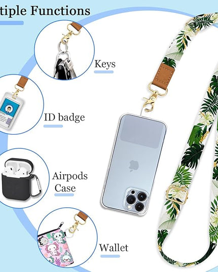 Cell Phone Lanyard Crossbody with Wrist Strap, Green Leaf Lanyards for around the Neck Wristlet Adjustable Phone Strap Cute for Keys Case ID Badges Accessories