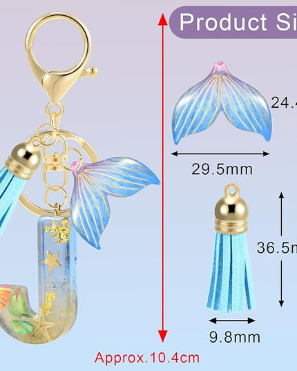 Initial letter Keychains for Women, Ocean Series Avowing Protect Earth Environment, Tassel Cute Car Keychain Initial Key Chain Keyring for Bookbag Handbag Backpack Charm Key Ring Unisex (Letter J)