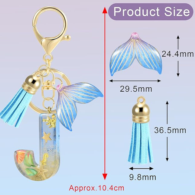 Initial letter Keychains for Women, Ocean Series Avowing Protect Earth Environment, Tassel Cute Car Keychain Initial Key Chain Keyring for Bookbag Handbag Backpack Charm Key Ring Unisex (Letter J)