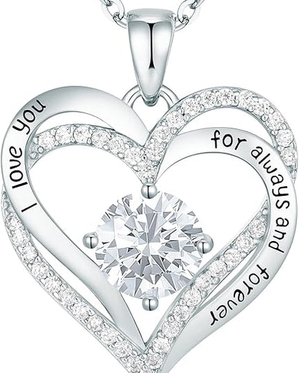 CDE Forever Love Heart Necklaces for Women, Wedding Anniversary, Birthday Mothers Day Christmas Day Gifts for Mom, Mother, Wife, friend, S925 Silver Jewelry with Birthstone Pendant