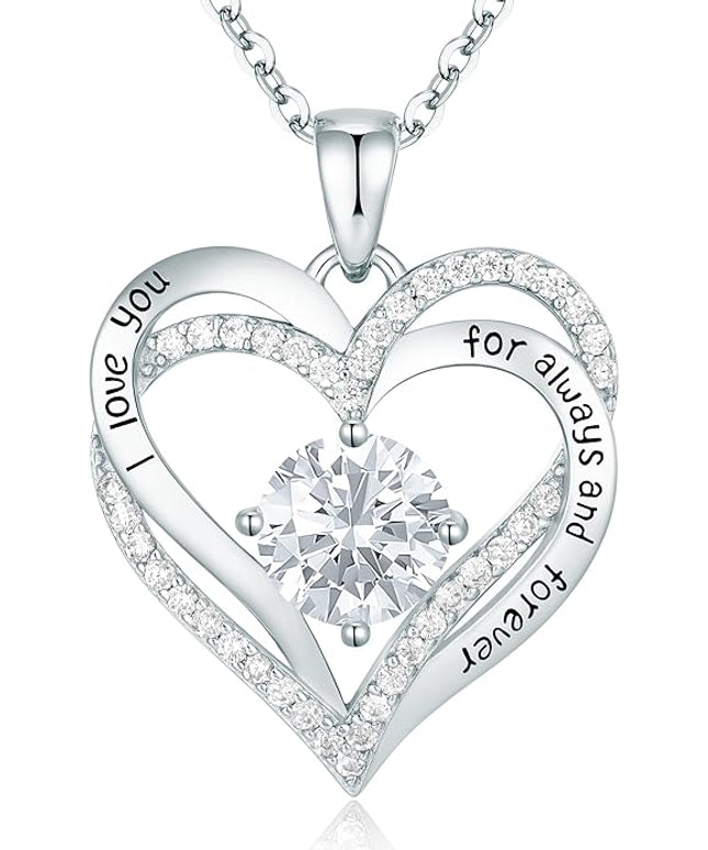 CDE Forever Love Heart Necklaces for Women, Wedding Anniversary, Birthday Mothers Day Christmas Day Gifts for Mom, Mother, Wife, friend, S925 Silver Jewelry with Birthstone Pendant