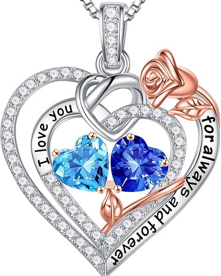 Iefil Christmas Gifts for Wife Women - 925 Sterling Silver Double Birthstone Necklace, Anniversary Birthday Gifts for Women, Jewelry Gift for Wife Girlfriend Mom Her