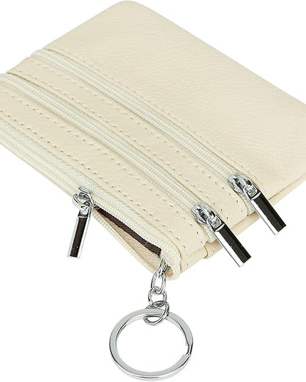 Women's Genuine Leather Coin Purse Mini Pouch Change Wallet with Keychain
