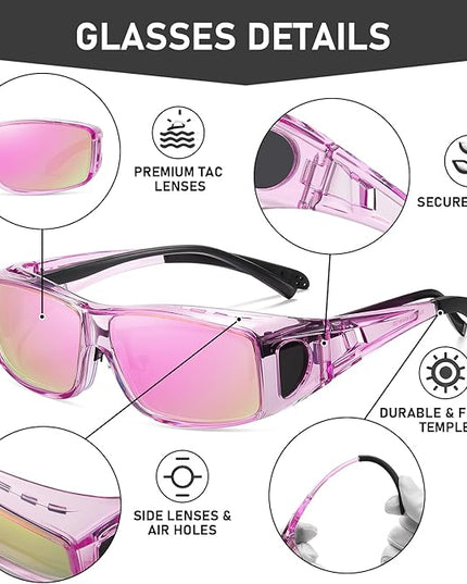 Wzerry Sunglasses Fit Over Glasses Polarized for Men Women, Wrap-Around Glasses UV400 Protection for Driving and Outdoor
