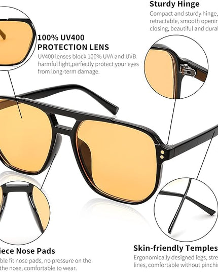 FEISEDY Retro Square Aviator Sunglasses Women Men 70s Vintage Trendy Plastic Frame Sun Glasses B2835