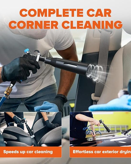 Tornado Air Cleaning Gun, Upgraded High Pressure Dryer Air Blow Gun Adjustable Wind Speed, 360° Rotating Nozzle for Thorough Cleaning Car Detailing Tools for Car Interiors & Exteriors