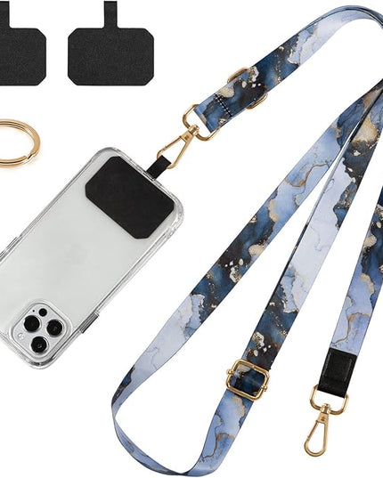 Cell Phone Lanyard, 1x Wrist Lanyards, 1x Adjustable Crossbody Shoulder Neck Strap with 2X Phone Tether Tabs Universal Lanyard for Keys, ID Badges, Card Holder, Most Smartphones (Marble)