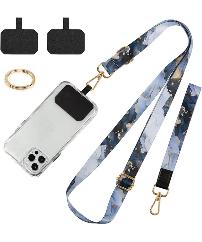 Cell Phone Lanyard, 1x Wrist Lanyards, 1x Adjustable Crossbody Shoulder Neck Strap with 2X Phone Tether Tabs Universal Lanyard for Keys, ID Badges, Card Holder, Most Smartphones (Marble)