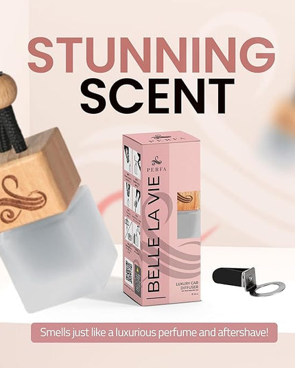 Car Air Freshener for Women - Belle La Vie | Irresistible Scent | Odour Eliminator with Essential Oils | Car Air Fresheners Vent Clip | Long Lasting Automotive Diffuser by Perfa