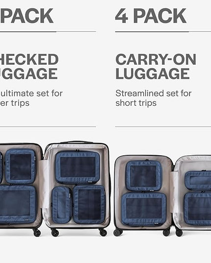 Aerotrunk Compression Packing Cubes for Travel - Luggage Organizer Bags - Double Zipper Packing Cubes for Suitcases (6-Pack, Dark Blue)