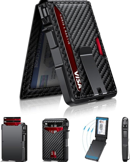 ZALVEX Wallet for Men, Mens Minimalist Wallet 9-13 Cards, Slim Compact Wallet with Money Clip & ID Window, RFID Blocking Smart Pop Up Card Wallet, Metal Aluminum Credit Card Holder Bifold Wallet