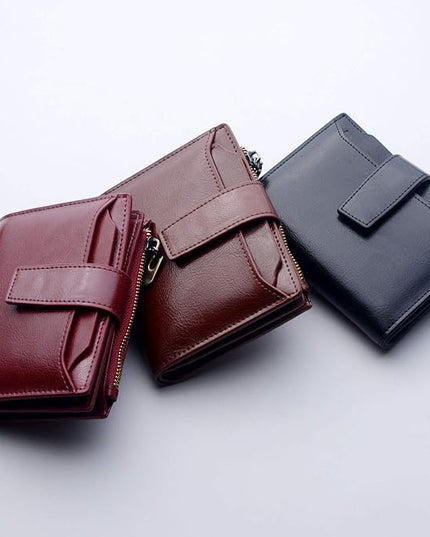 Bveyzi Women's Small Leather RFID Blocking Bifold Zipper Pocket Wallet Ladies Credit Card Slots Purse with id Window