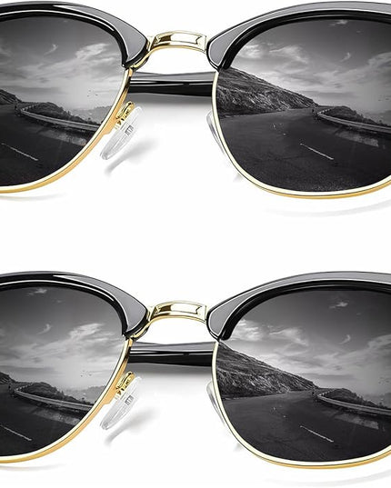 KALIYADI Sunglasses Men Polarized Sunglasses for Men Women Unisex Semi-Rimless Frame Retro Driving Sun Glasses UV Blocking