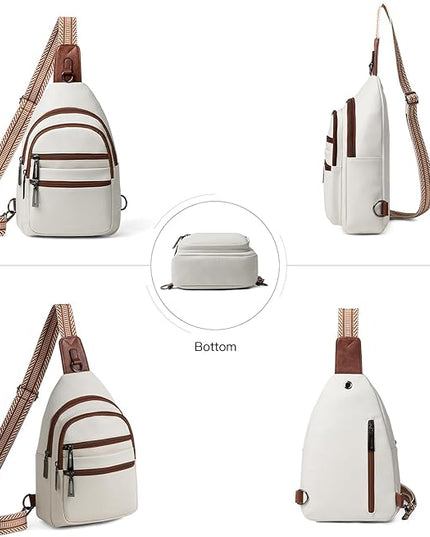 Sling Bag for Women Crossbody Bags Fanny Pack Sling Purse Backpack Vegan Leather Shoulder Bag Travel Anti Theft Beige