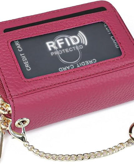 imeetu RFID Credit Card Holder, Small Leather Zipper Card Case Wallet for Women