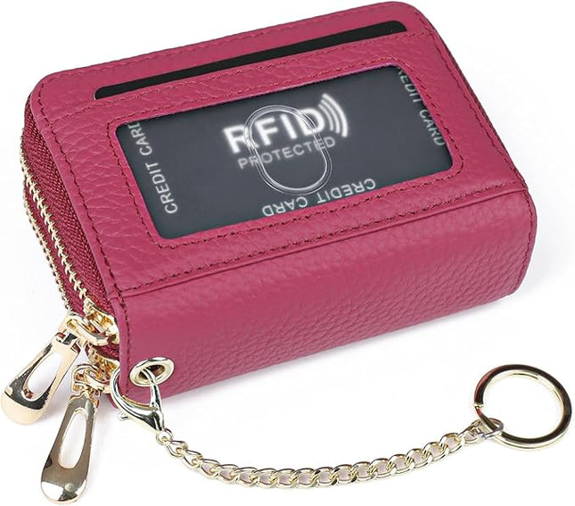imeetu RFID Credit Card Holder, Small Leather Zipper Card Case Wallet for Women