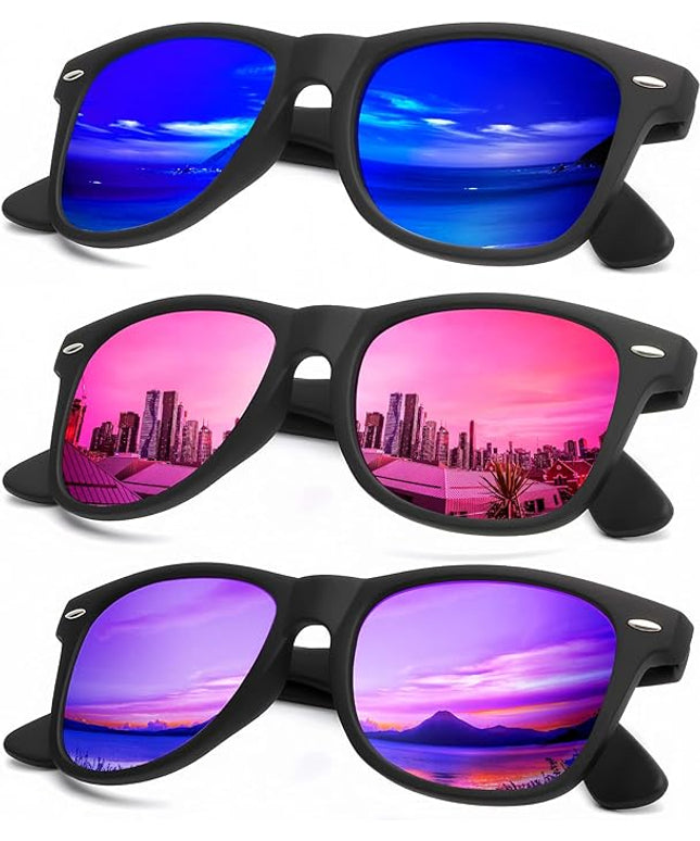 KALIYADI Polarized Sunglasses for Men and Women Matte Finish Sun glasses Color Mirror Lens UV Blocking (3 Pack)