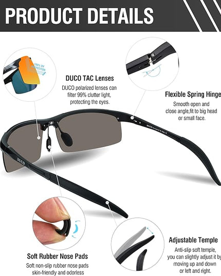 DUCO Mens Sports Polarized Sunglasses UV Protection Sunglasses for Men 8177s